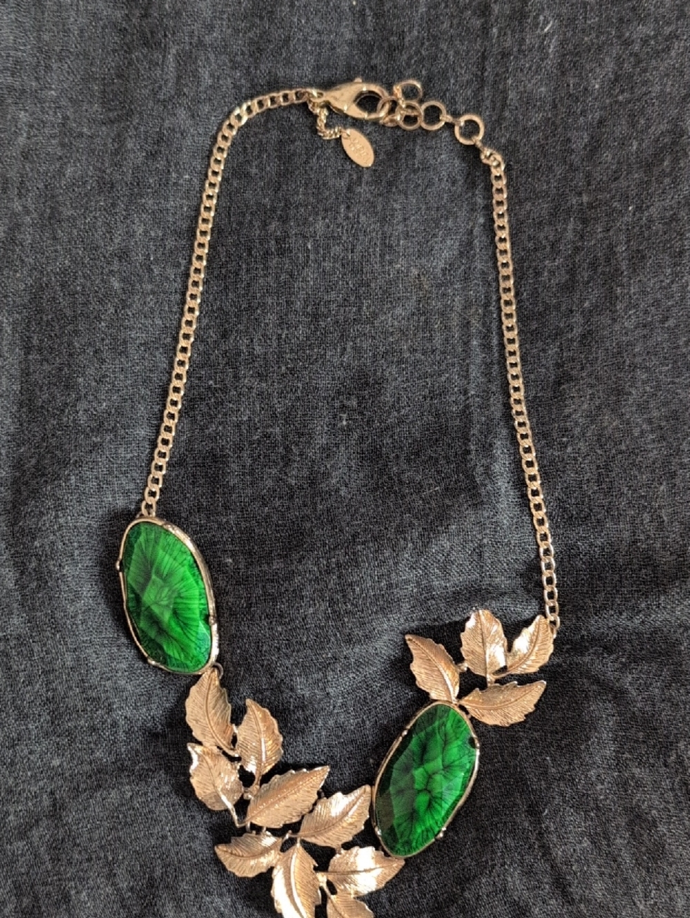 Amrita Singh Gold-Tone Leaf Necklace with Green Cabochons